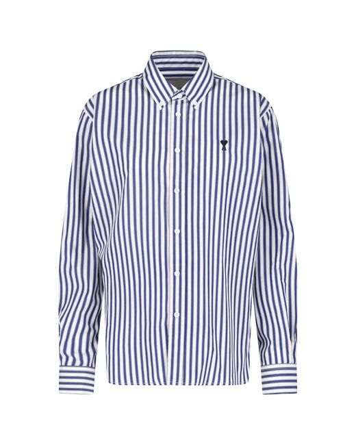 AMI Blue Striped Button-Down Shirt