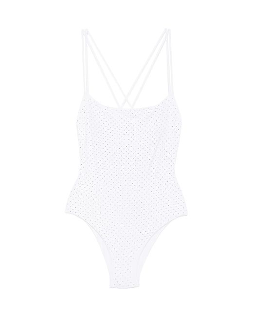 Fisico White Embellished Strappy One-Piece Swimsuit