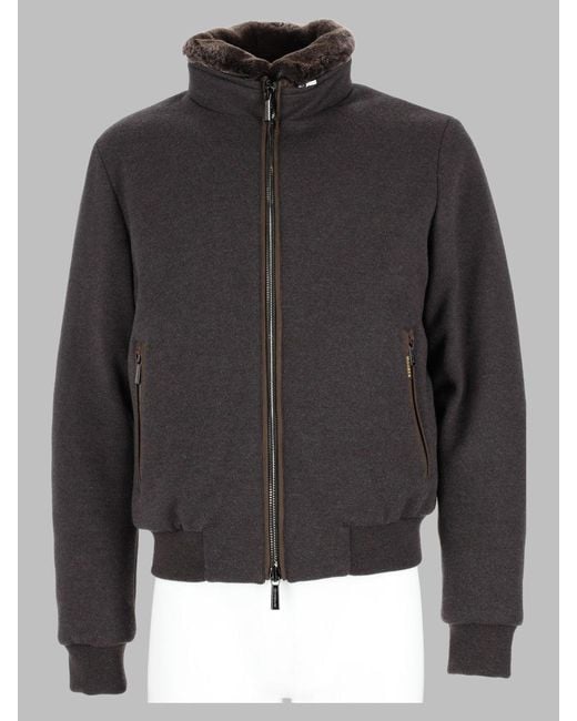 Moorer Black Wool Zip Front Bomber Jacket for men