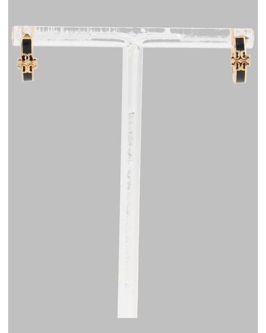 Tory Burch White Logo Huggie Hoop Earrings