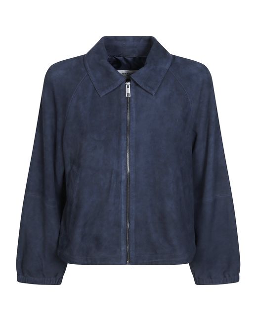 Weekend by Maxmara Blue Suede Bomber Jacket