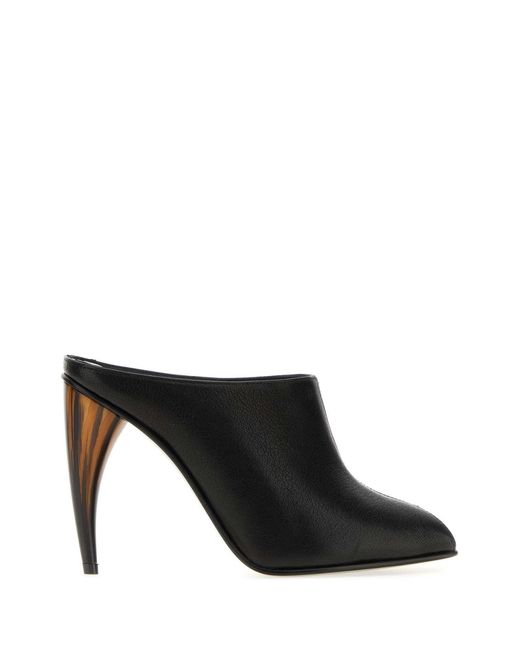 McQueen Black Leather Flat Sandals
