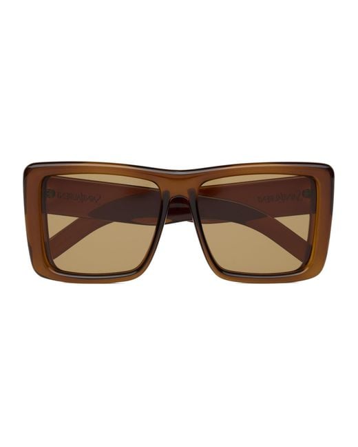 Saint Laurent Brown Square Sunglasses With Engraved Temples