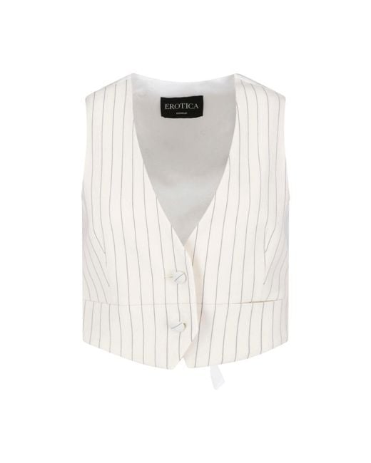 Dondup White Pinstriped Sleeveless Tailored Vest