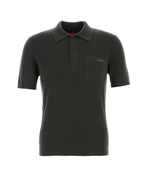 Gucci Black S/S Polo Wool for men