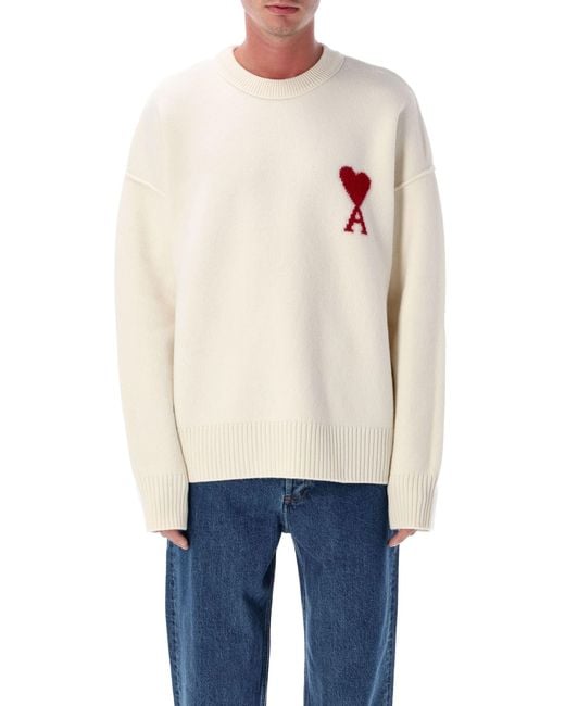 AMI White Wool De Coeur Sweater for men