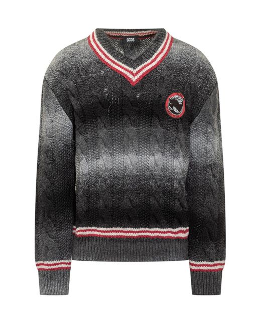 Gcds Gray Textured V-Neck Pullover