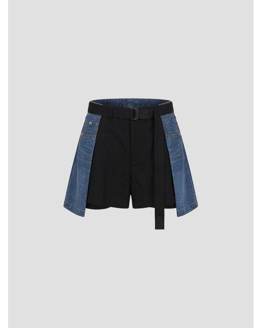 Sacai Blue Wool Mini Shorts