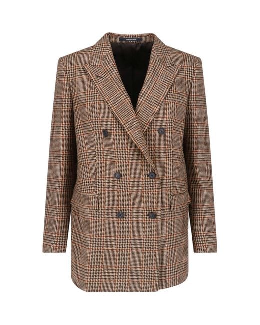 Tagliatore Brown Plaid Double-Breasted Blazer