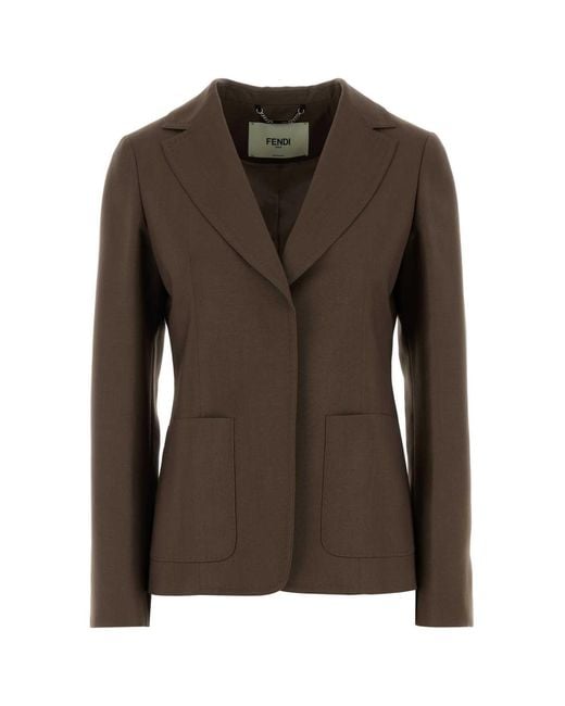 Fendi Brown Mud Wool Blend Blazer