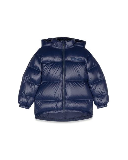 Versace Blue Down Jacket With Logo