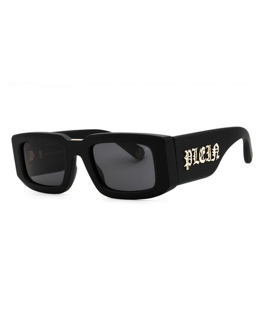 Philipp Plein Black Spp149 Acetate Rectangular Sunglasses