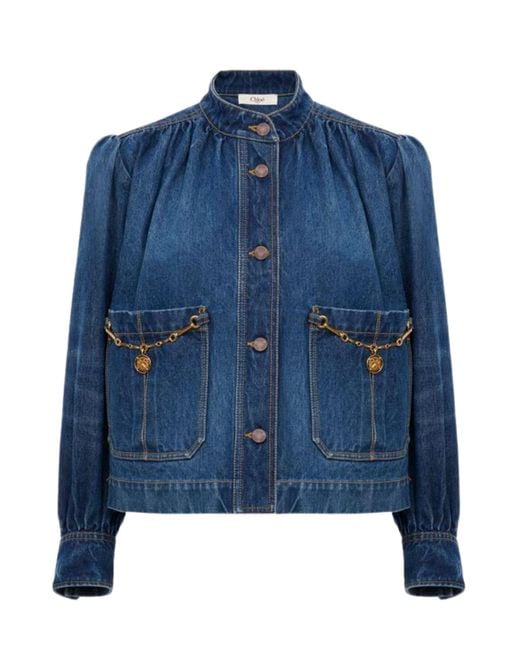 Chloé Blue High-Necked Gathered Jacket
