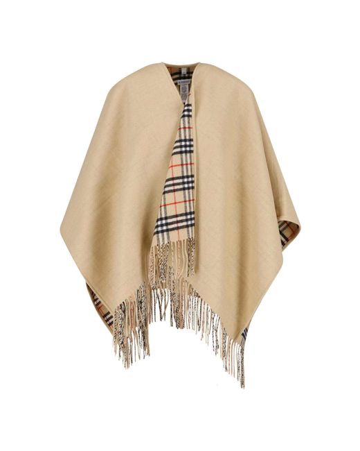 Burberry Natural Fringed Wool Blend Cape