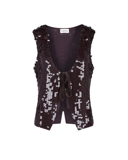 P.A.R.O.S.H. Brown Sequin Tie-Front Sleeveless Vest Top