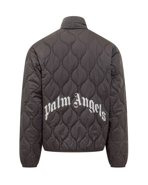 Palm Angels Gray Curved Logo Down Jacket