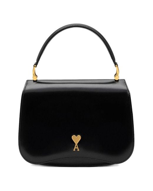 AMI Black Leather Top Handle Bag