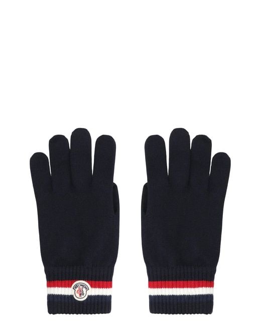 Moncler Black Tricolored Wool Gloves for men