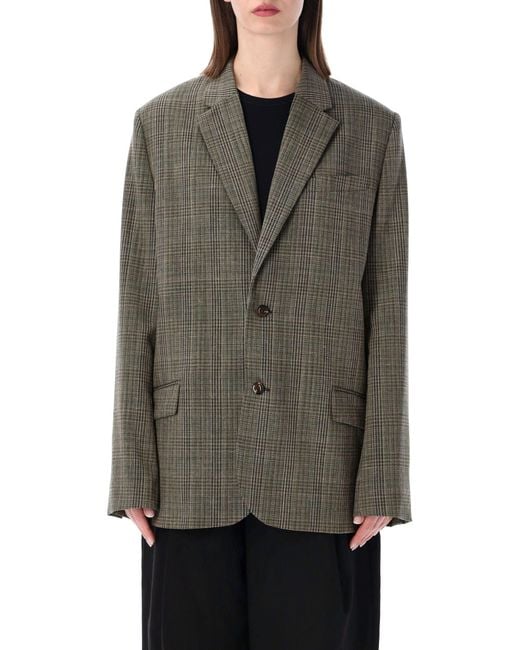 Soeur Gray Oversized Checkered Jacket