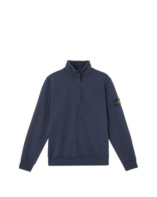 Stone Island Blue Logo-Patch Half-Zip Sweater for men