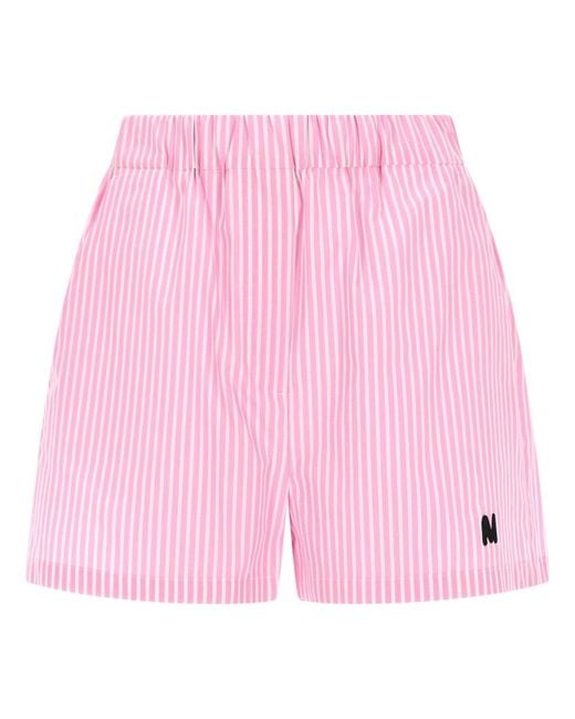 MSGM Pink Cotton Stripes Shorts