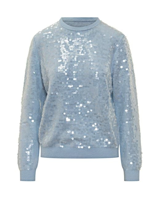 Semicouture Blue Celeste Sequin Knit Sweater