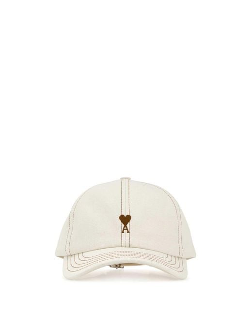 AMI White Cotton Denim Baseball Cap For for men
