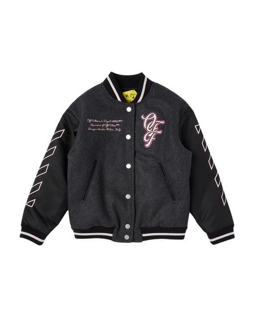 Off-White c/o Virgil Abloh Black Kids Patch Varsity Jacket