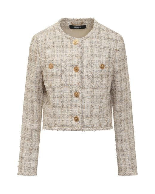 Versace White Tweed Blazer Jacket