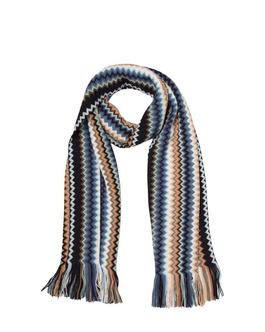 Missoni Blue Patterned Wool-Acrylic Scarf for men