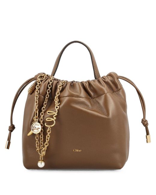 Chloé Brown Mini Drawstring Pouch With Top Handle