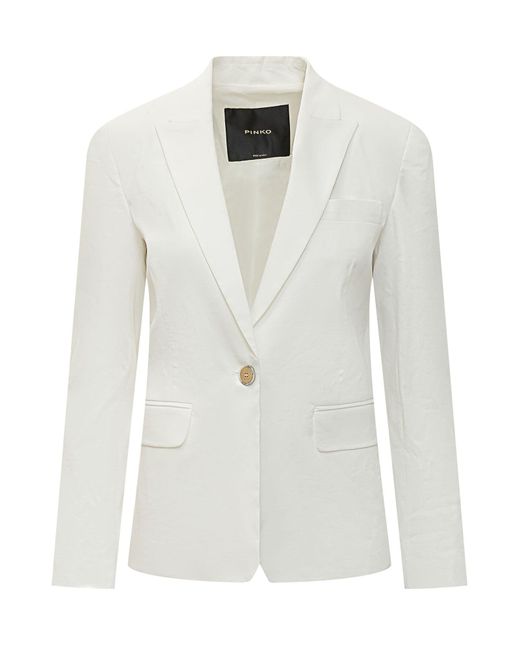 Pinko White Chic Linen Blazer Jacket