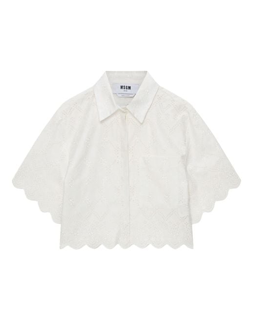 MSGM White Cropped Shirt