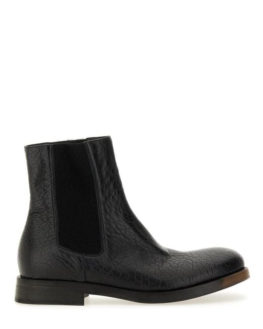 Uma Wang Black Textured Leather Ankle Boot for men