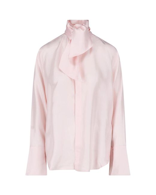 Sa Su Phi Pink Silk Bow Neck Blouse