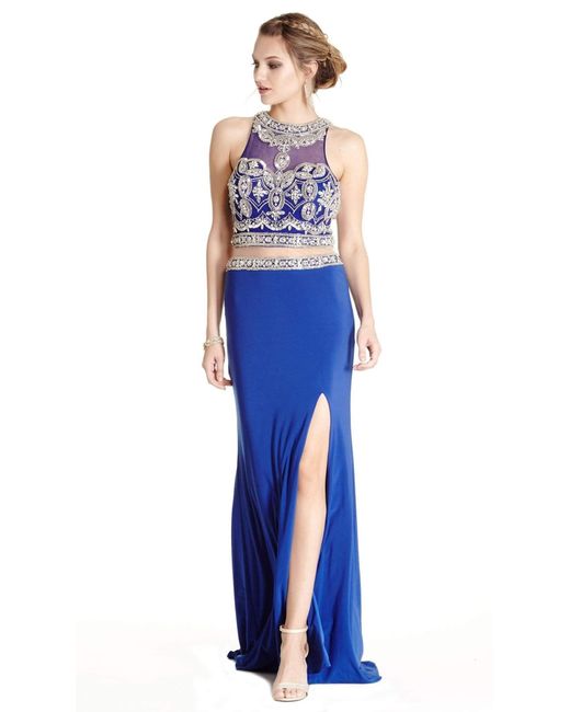Aspeed Design Two Piece Embellished Halter Sheath Prom Dress in Blue | Lyst