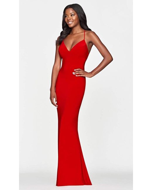 Faviana S10684 Lace Up Sheath Gown in 