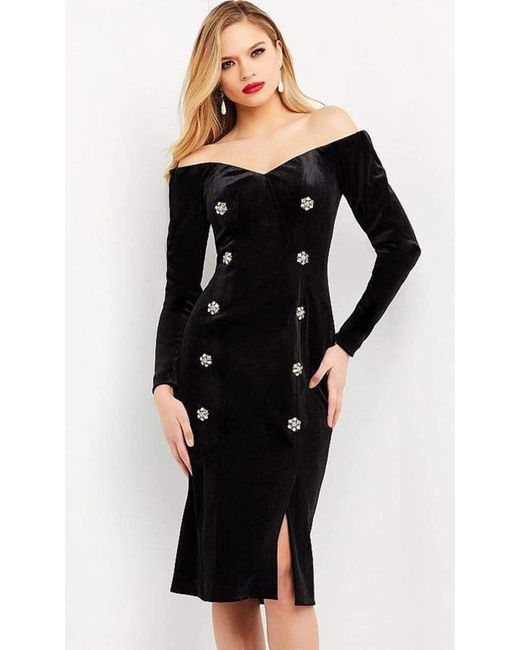 Jovani M3285 Off Shoulder Velvet Knee 