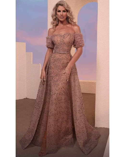Off Shoulder Overskirt Evening Dress 