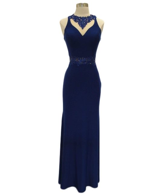 Aspeed Design Bedazzled Jewel Neck Sheath Prom Dress in Blue | Lyst