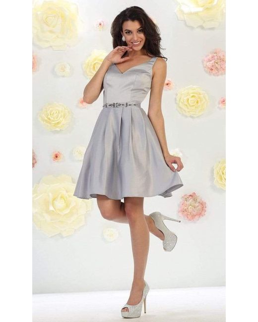 V-neck Embellished Short Dress Mq1477 