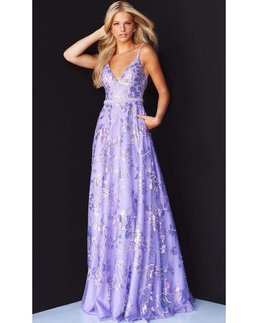 Jovani 06814 V-neck Floral Embroidered 
