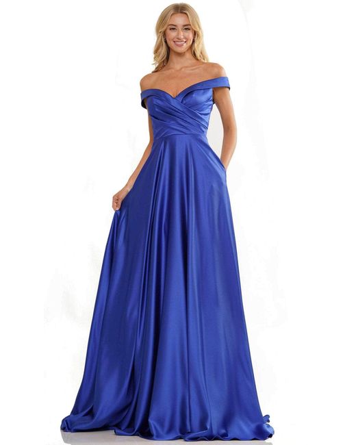 Colors Dress G1099 Off Shoulder Satin A-line Prom Gown in Blue | Lyst