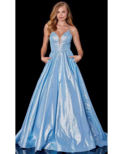 Amarra 87323 Sleeveless Plunging V-neck Prom Dress in Light Blue (Blue ...