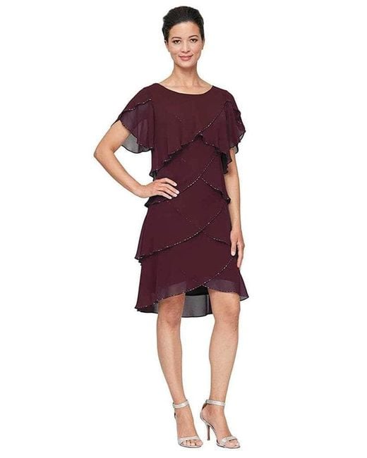 SLNY Short Sleeve Tiered Formal Dress 9270656 1 Pc Aubergine In Size 8p ...