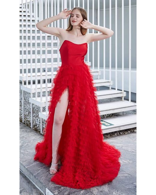 strapless red ballgown