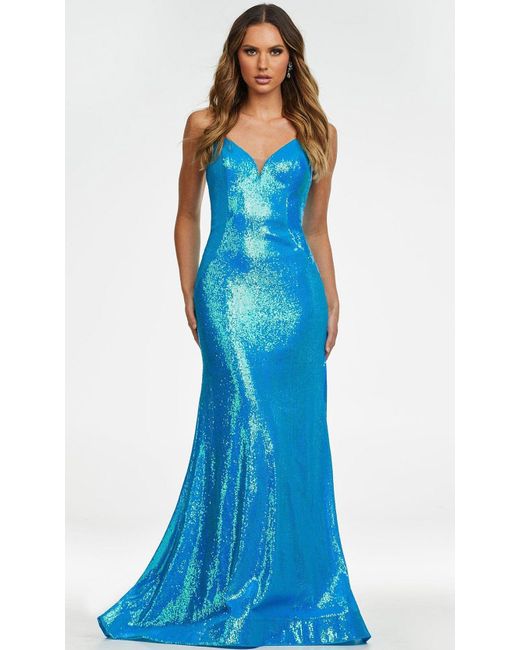 Ashley Lauren 11163 Strapless V-neck Sequin Gown in Neon Blue (Blue) | Lyst