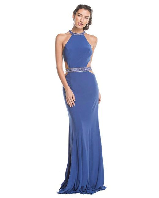 Aspeed Design Bedazzled Halter Neck Prom Dress in Blue | Lyst