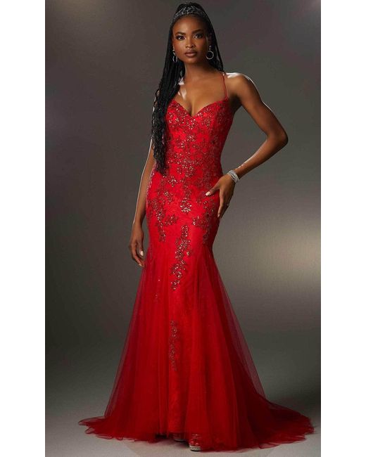 Mori Lee 48072 Tulle Skirt Prom Dress in Red | Lyst