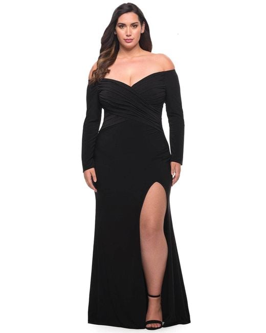La Femme 29530 Off Shoulder Long Sleeved Prom Dress in Black | Lyst
